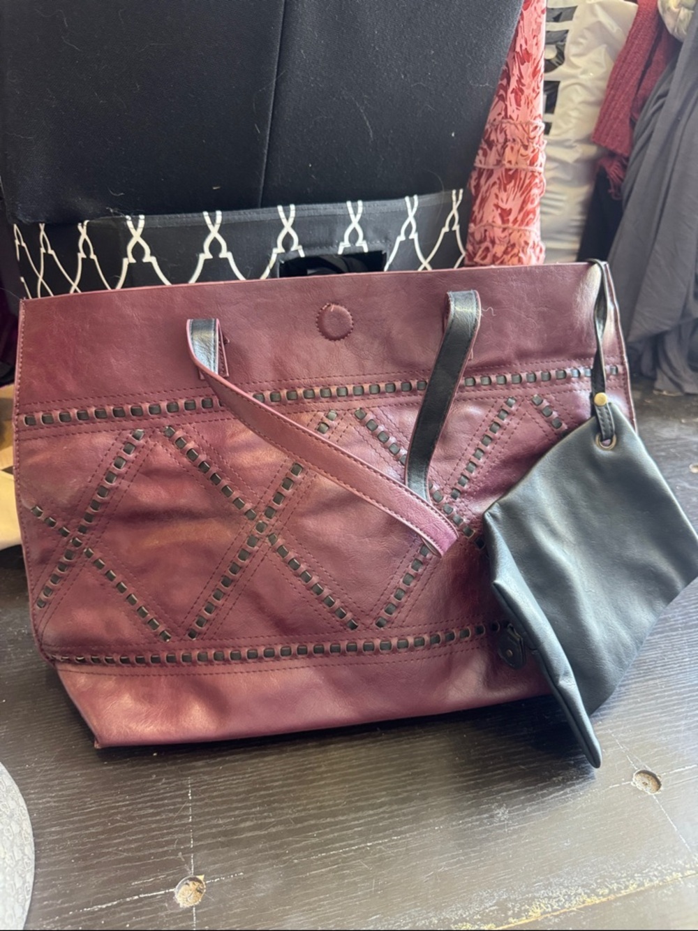 TOP Moda Burgundy Tote with Detachable Black Pouch